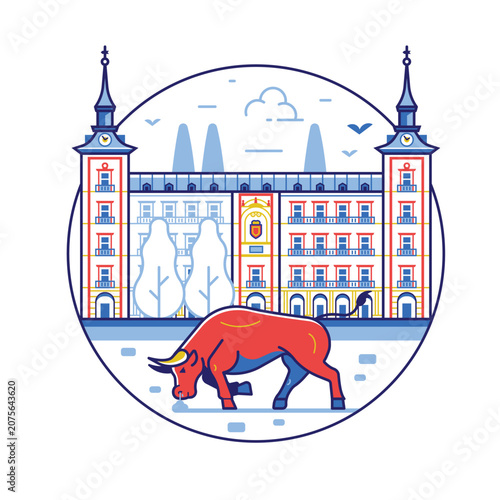 Casa de la Panaderia Circle Icon in Line Art Style
