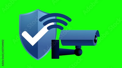 CCTV Security Camera Motion Graphic, Video Surveillance Protection Animation, Wireless Security System Loop with Shield Icon