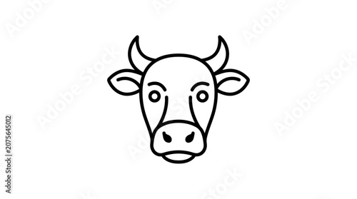 Simple outline illustration of a cow's head, minimalist line art on white background.