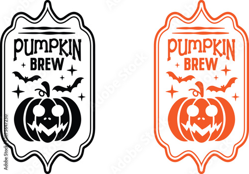 Halloween pumpkin brew emblem spooky jack o' lantern design for autumn celebrations