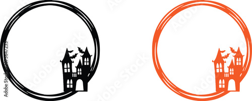 Halloween castle bats silhouette icon graphic design