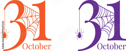 Halloween october 31st date design with spiderweb and spiders