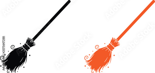 Halloween broomstick illustrations for spooky decor and party supplies