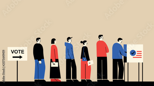 Schilderij op canvas People Voting at Polling Station Queue During Election Day, Citizens Casting Bal