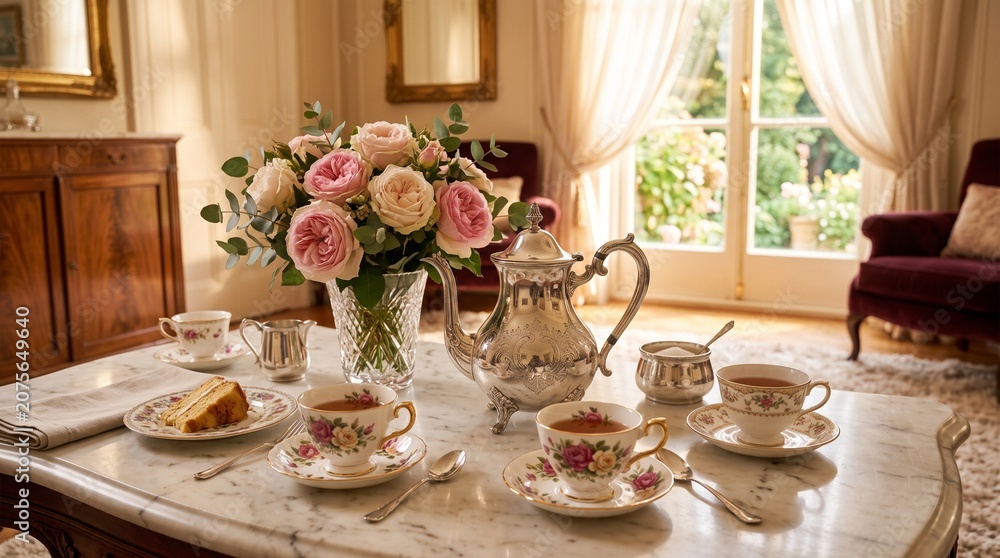 Fototapeta premium wedding table setting with roses