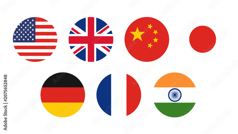 Fototapeta premium Round world flag icons set with six national symbols