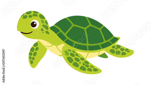 Foto Cute green sea turtle cartoon vector illustration