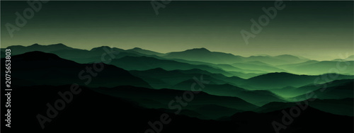 Fotografía Misty, verdant mountain range shrouded ethereal green haze, evoking sense profound serenity and ancient majesty