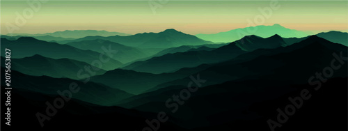 Obraz na plátně Mystical mountain range veiled ethereal misty twilight, creating dramatic layered panorama