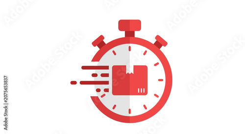 Fast Delivery Icon with Red Stopwatch and Package Box for Express Shipping and Logistics Concept