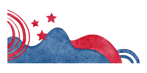 Watercolor patriotic abstract border isolated on transparent background