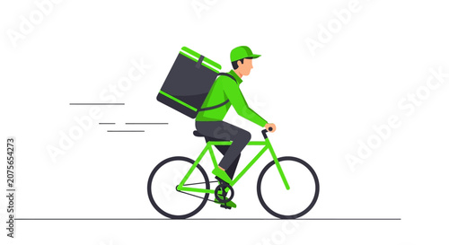 Fast Bicycle Delivery Man Vector Illustration for Express Food and Parcel Shipping