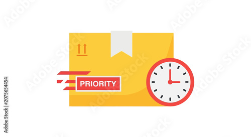 Priority Fast Delivery Concept Illustration with Cardboard Box and Clock Icon on White Background
