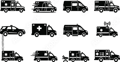 Photos Black Silhouette Ambulance and Emergency Medical Service Vehicle Style Collectio