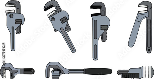 Adjustable wrench illustration set