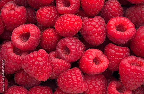 Obraz na plátně Raspberries background close up top view