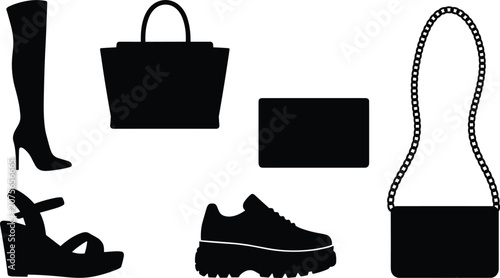 Photos Women fashion accessories icons set featuring black silhouettes of high heel boo