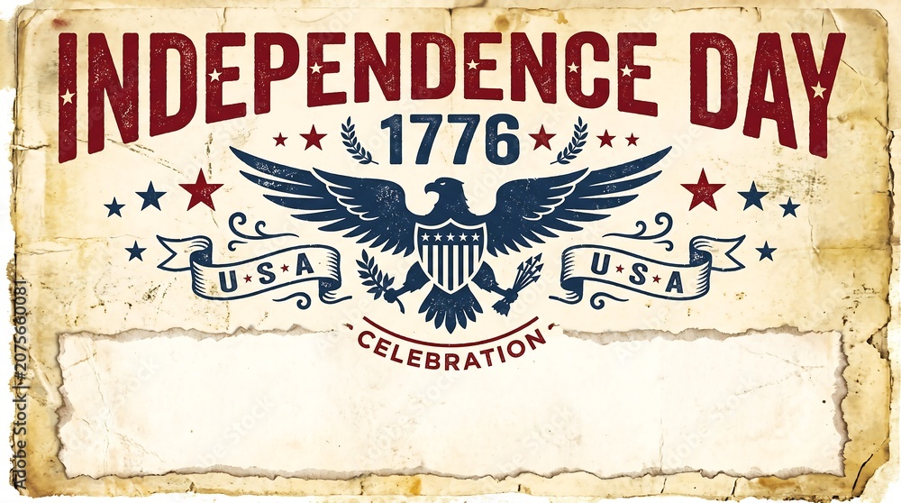 Obraz premium Vintage Retro Independence Day Poster Design with Patriotic Symbols