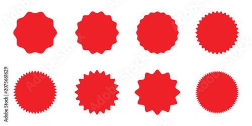 Set of red starburst, sunburst badges, Sale sticker, price tag, starburst icon set . vector star rosette badges. Promotion sale and shop offer labels, sunburst stamps and tag silhouettes for price tag