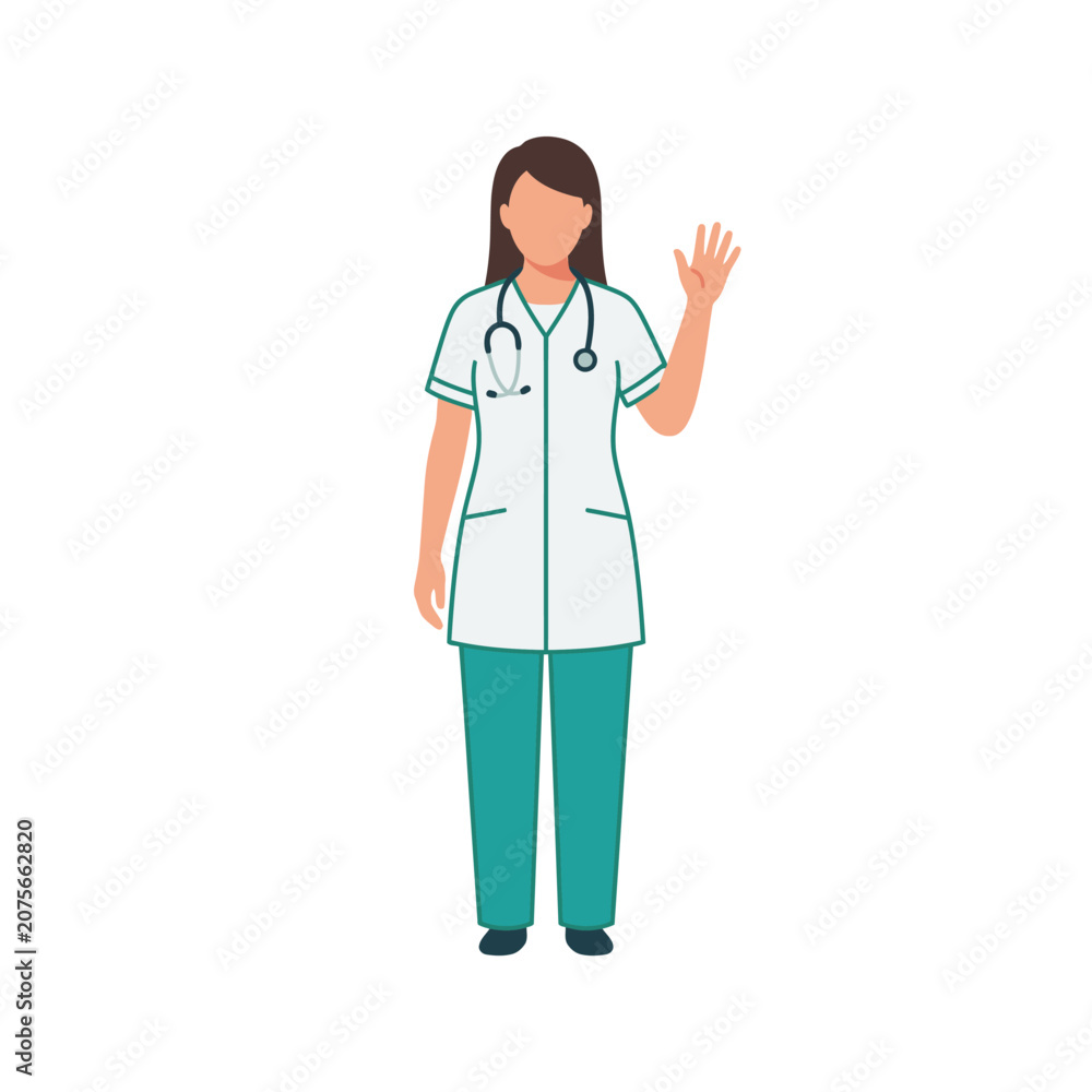 Fototapeta premium A friendly medical professional waves a hand in greeting gesture