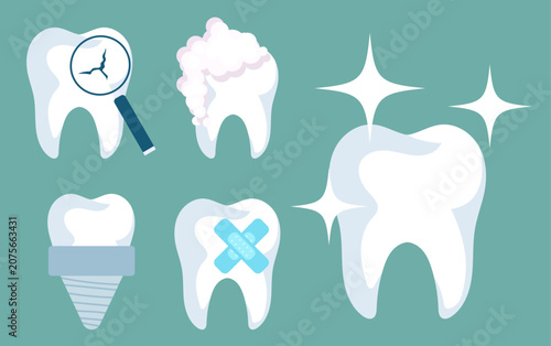 Healthy White Teeth with Sparkles Illustration Collection