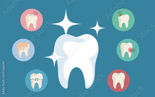 Dental Problems and Healthy Teeth Set Illustration