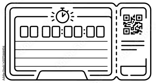 Fotografía Digital countdown timer with QR code on a futuristic ticket or voucher for events