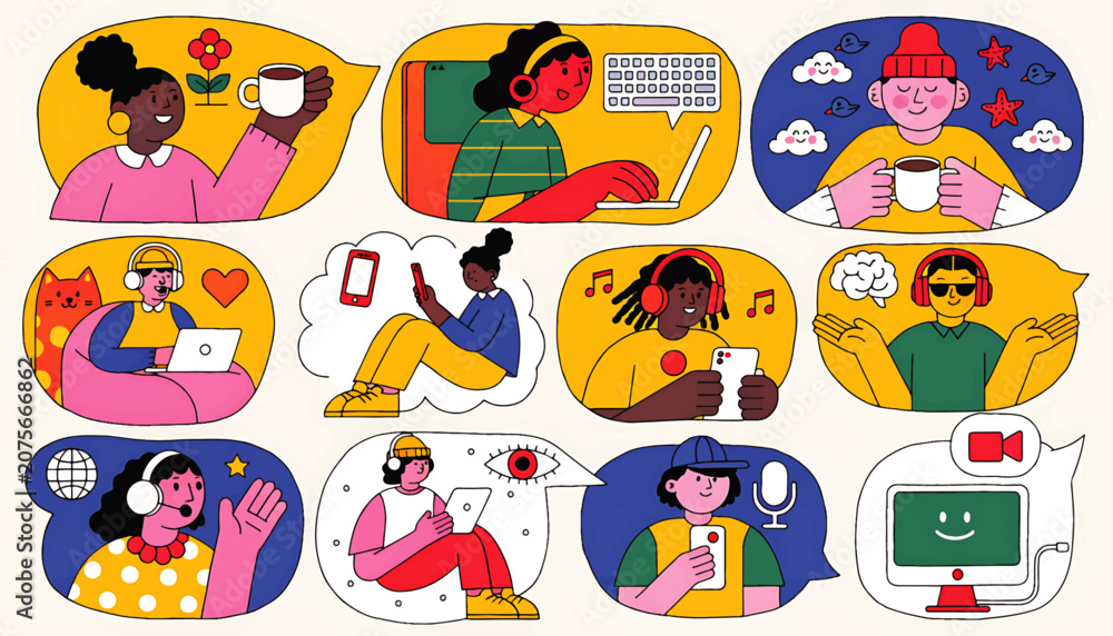 Fototapeta premium People using mobile phones and devices.