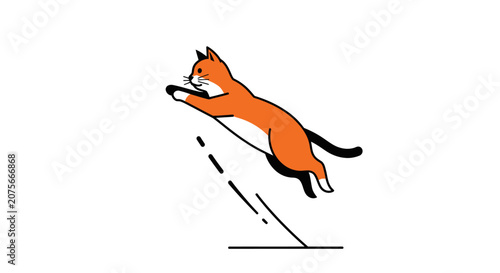A cartoon orange cat jumping up.