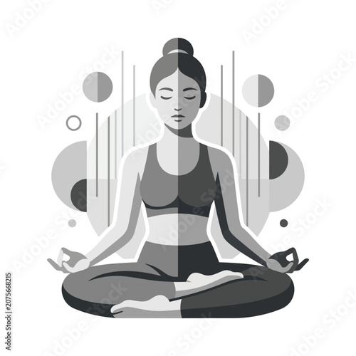 A woman practices peaceful meditation in a calm seated pose