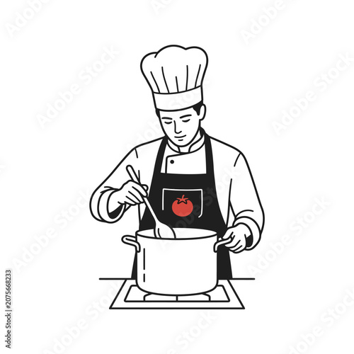 A professional chef is cooking a meal in a large pot