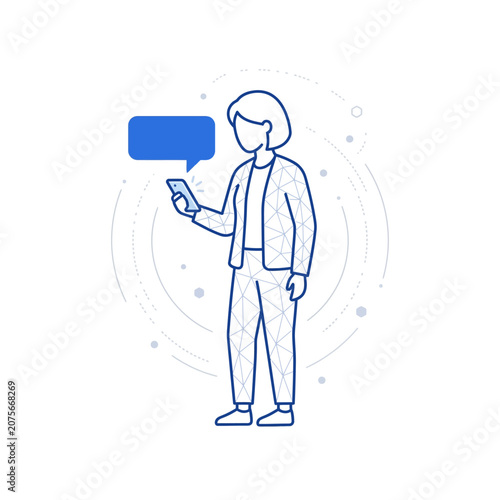 A professional woman uses a mobile device for digital communication