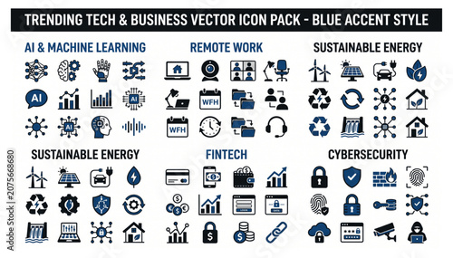 Comprehensive collection of blue accent tech and business vector icons for modern digital interface design with business technology interface collection software communication security