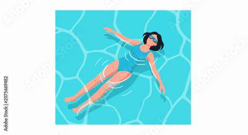 Woman Floating in a Swimming Pool Illustration, Summer Relaxation, Wellness and Mental Health Concept in Flat Style Vector