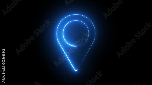 Abstract blue neon line sing location icon ,fast tracking map pin icon animation on black background.with 4k video animation.