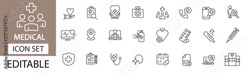medical and healtchare line icons set collection