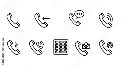 Telephone Receiver Icons Black Line Art On White Background