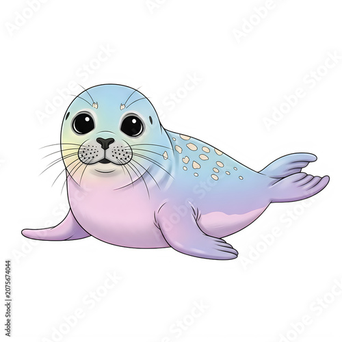 Cute cartoon seal floating on blue water