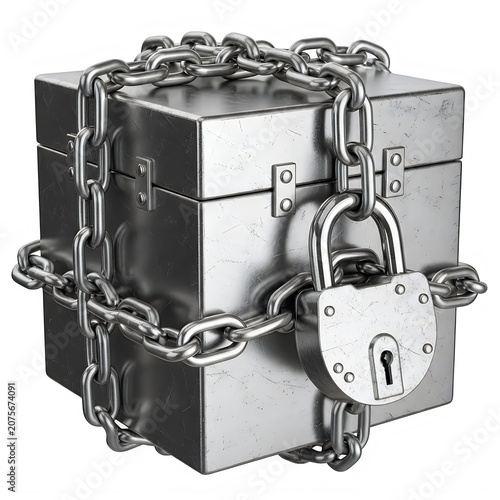 Secure safe locked with heavy chains and padlocks