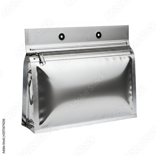 Shiny silver foil gift bag with drawstring closure