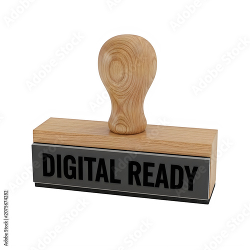 Digital stamp with ready label on wooden block