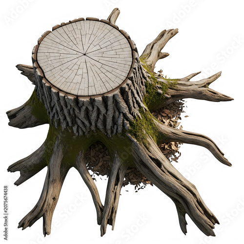 Stump with mushroom growing on forest ground