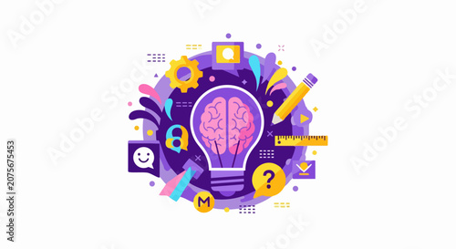 Creative Brain Lightbulb Vector Illustration: Concept for Innovation, Brainstorming, Problem Solving, and Strategic Thinking