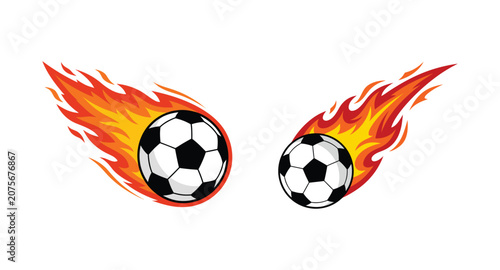 Flaming soccer ball set illustration for sports branding and football competition design on white background