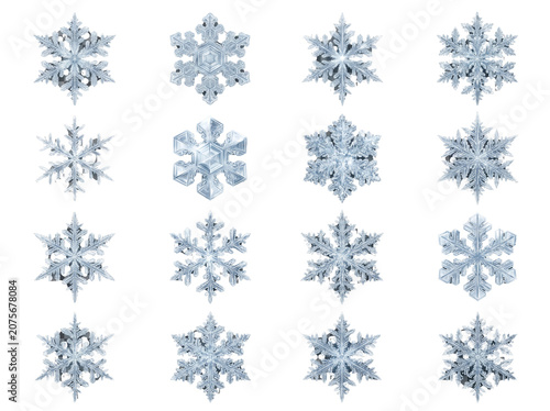 Collection of Detailed Snowflakes Isolated on Transparent Background Winter Decoration Set
