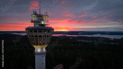 Fotografie Close-up of Puijo tower and summer sunrise