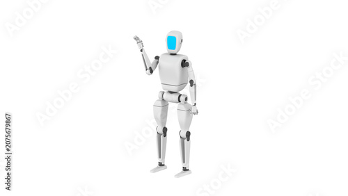 Humanoid robot waving its hand in a friendly greeting gesture, 3d render