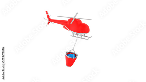 Firefighting helicopter carrying a water tank, 3d render