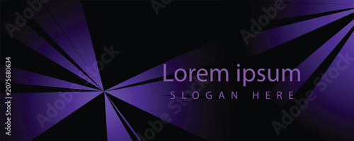 Abstract purple geometric banner vector, dark violet polygonal background with light rays, futuristic corporate header with copy space