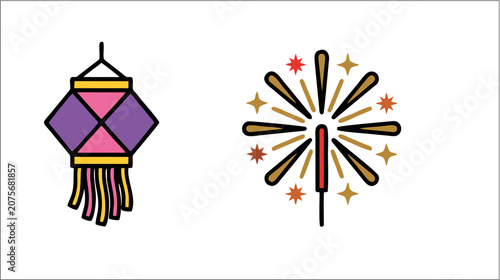 Diwali Lantern and Fireworks Icon
